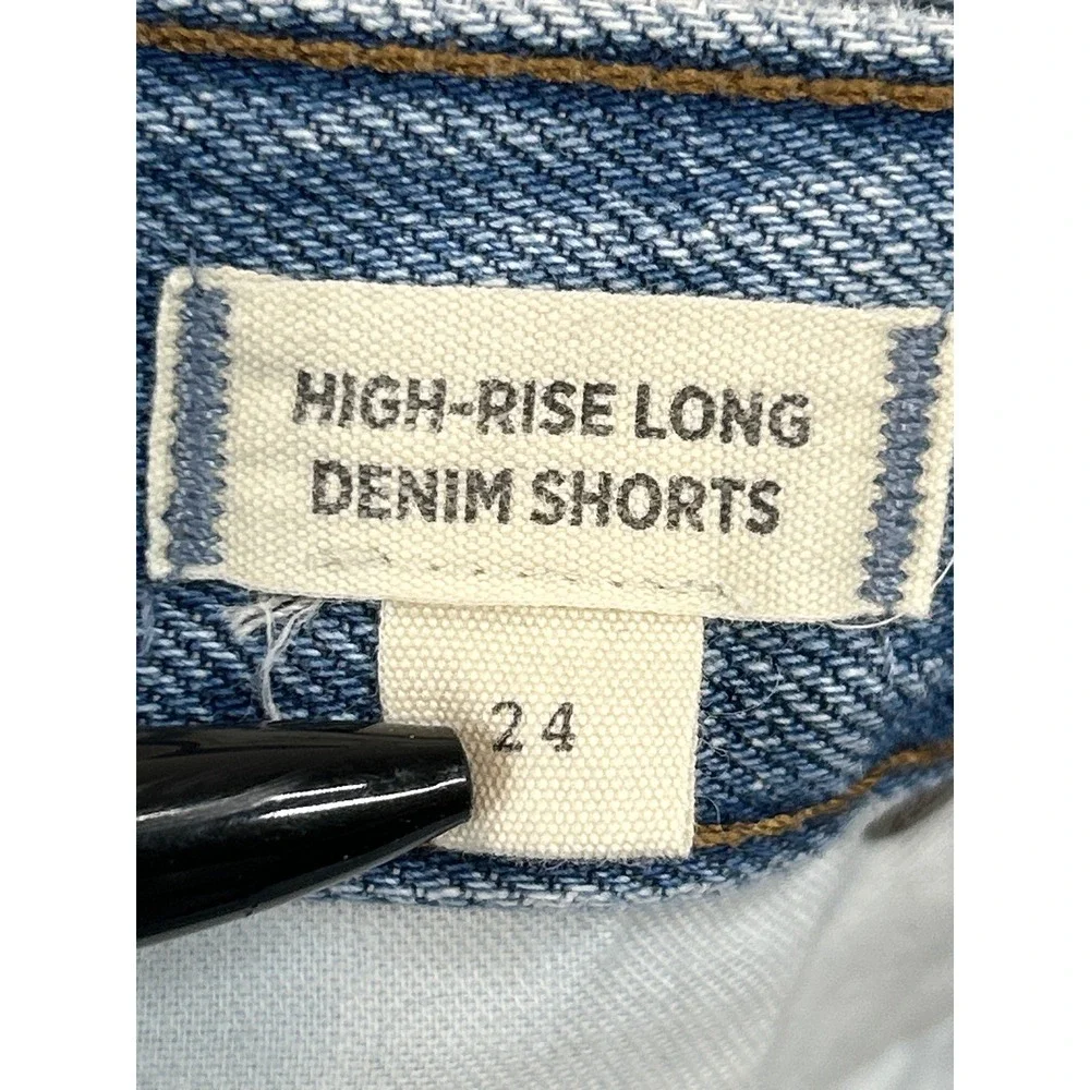 Madewell Denim‎ Shorts Womens 24 Blue High Rise Long Button Fly Raw Hem Cutoffs